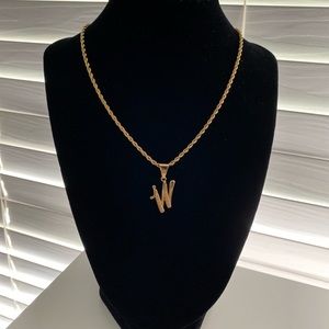 Gold Plated 24” Rope Chain With “W” Initial Pendant